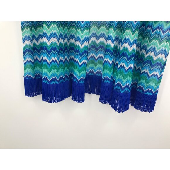 Susan Graver Cardigan Fringe Wrap Chevron Print Blue Green Small - Picture 5 of 6